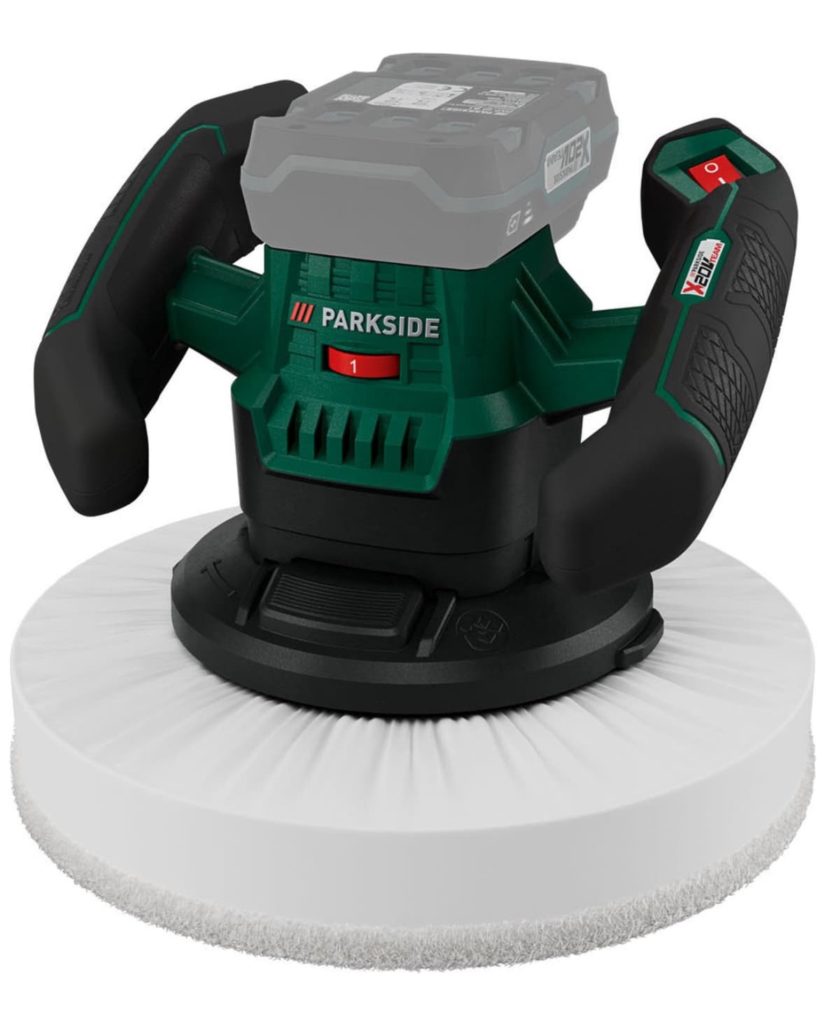 Parkside Accu Polijstmachine 20V - zonder accu - Toerental: max. 3300 tpm - Polijstschijf: Ø250 mm - Exclusief accu en snellader - Voor het comfortabel polijsten en verzegelen van gelakte oppervlakken - 6-traps toerentalregeling