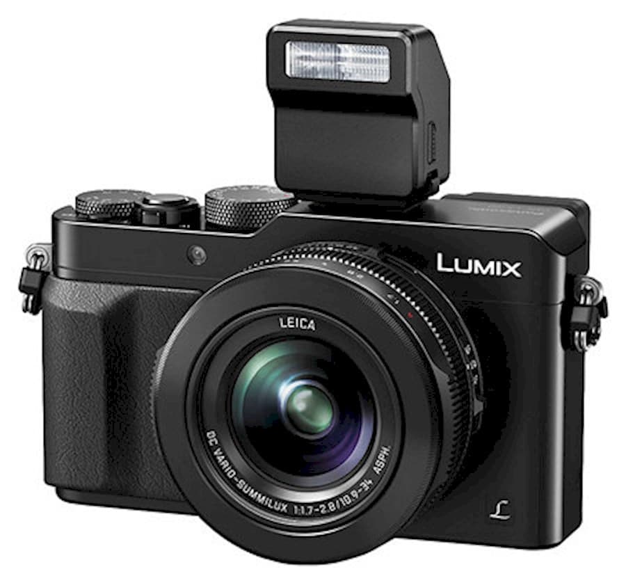 Panasonic Lumix DMC-LX100 met flitser en luxe leren hoes