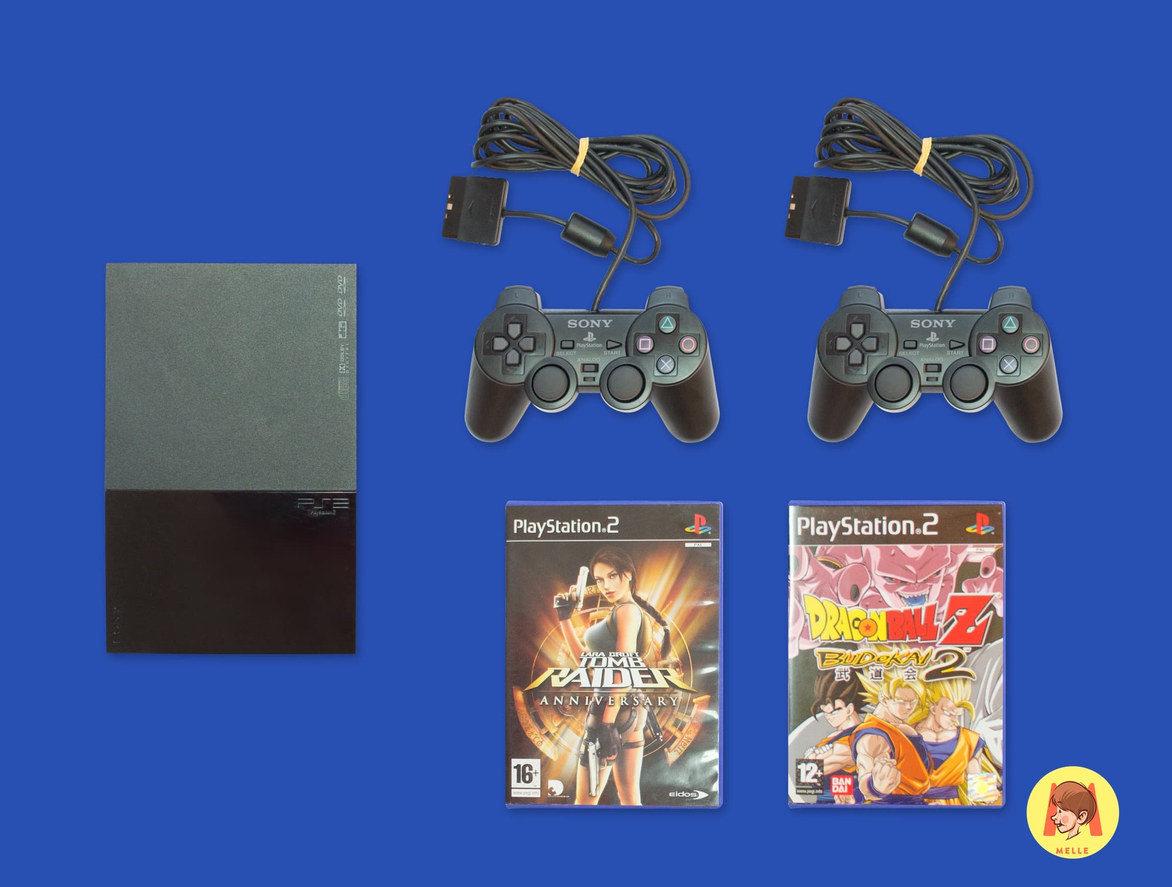 Playstation 2 (PS2)  + 2 Controllers + 2 Games naar keuze