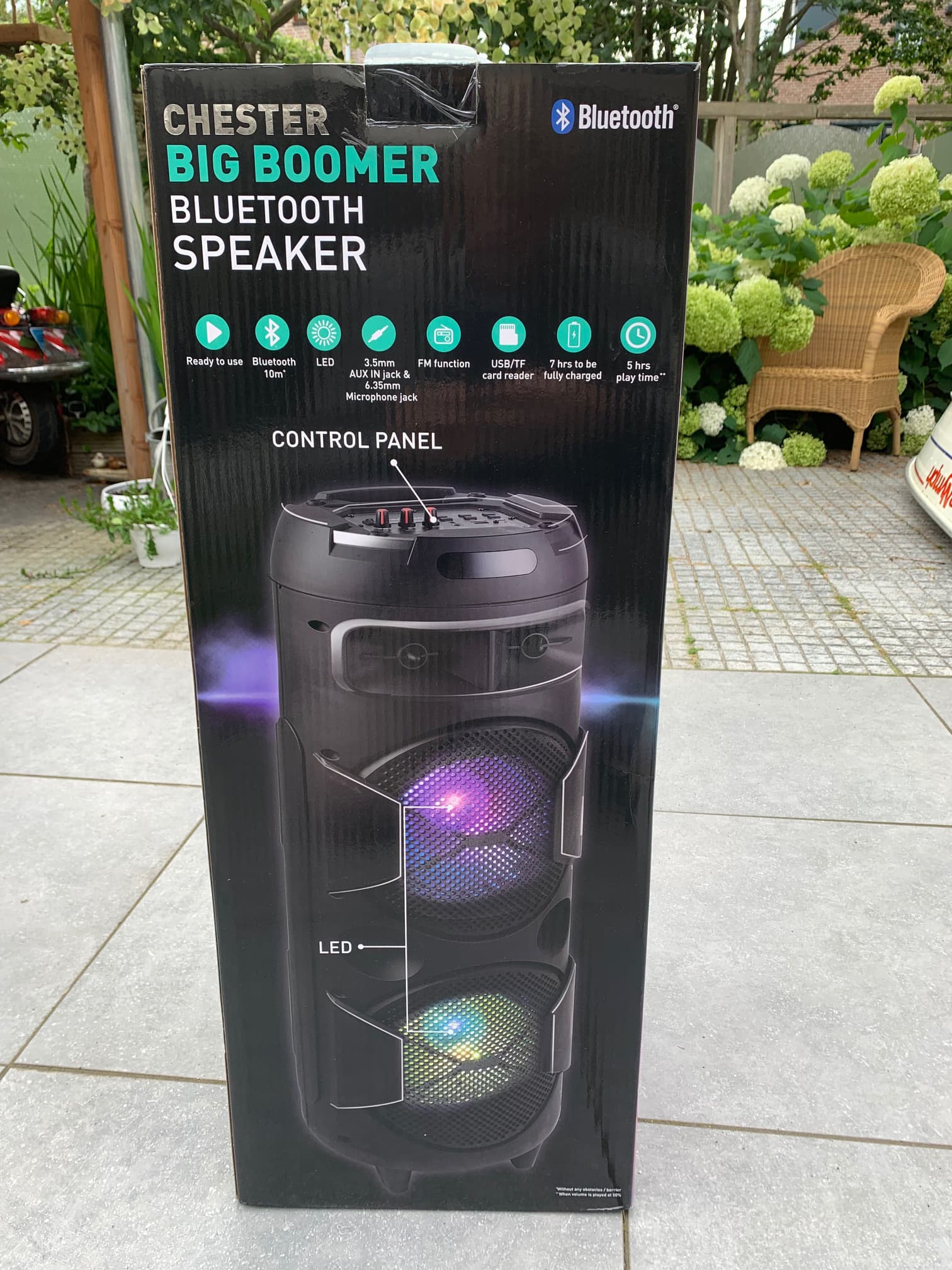 Mobiele luidspreker, bluetooth speaker, big boomer, draagbare geluidsbox, party speaker.