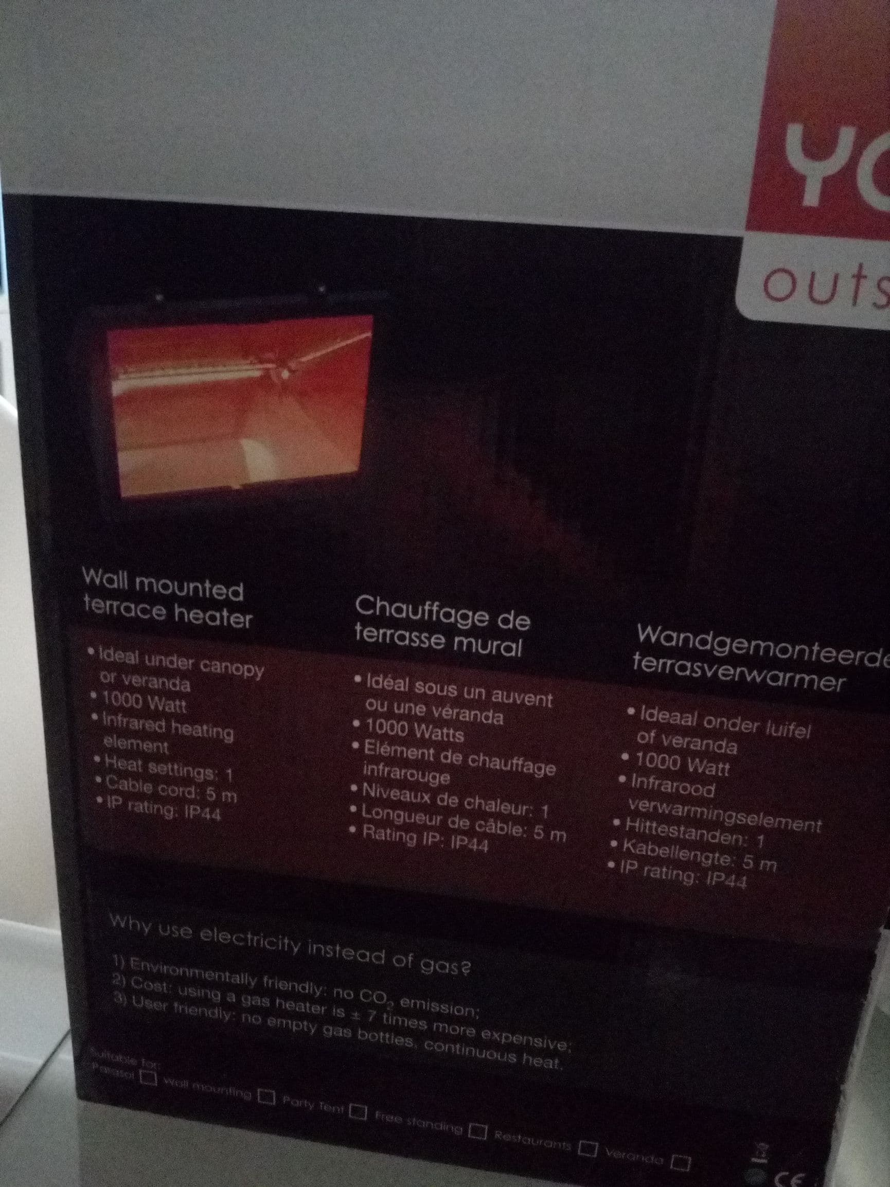 Elektrische terrasverwarmer 1000 watt