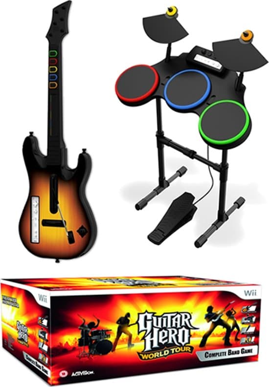 Nintendo Wii met Guitar Hero gitaar en drum