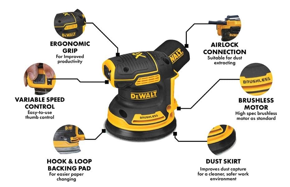 Accuschuurmachine DeWalt DCW210NT 18V Li-Ion accu excentrische schuurmachine in TSTAK - 125mm koolborsteloos