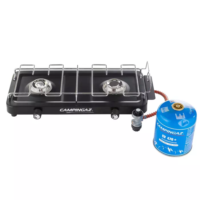 2 pits kampeer gasbrander / kooktoestel met drukregelaar