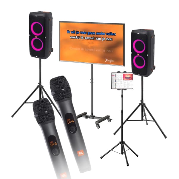 Karaoke set PREMIUM KaraFun / 1 Partybox 310 + 2 Microfoons + Scherm + Bediening APP